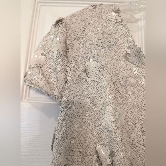 NWT Dress the Population Bree Bone plunge mini short sleeve sequence min Dress L - Picture 6 of 16